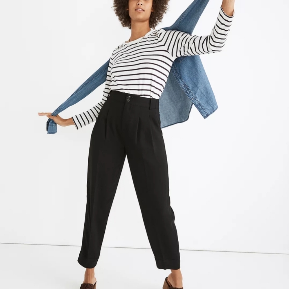 Madewell Drapey Pleated Taper Wide Leg Pants